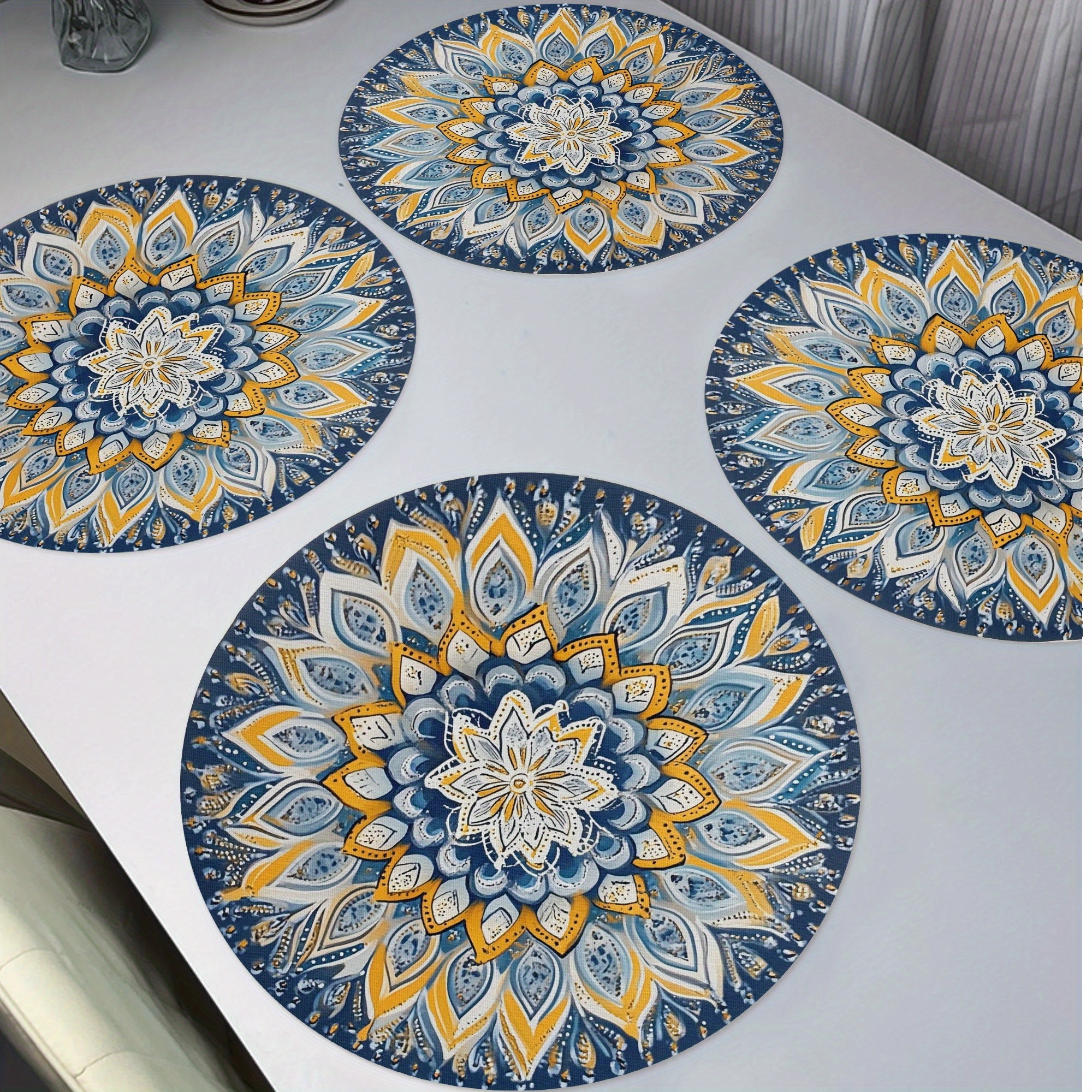 

4-pack Bohemian Mandala Round Placemats, 15" Polyester Table Mats, Non-slip, Washable, Heat Resistant, For Home, Kitchen, Hotel, Restaurant, Decor