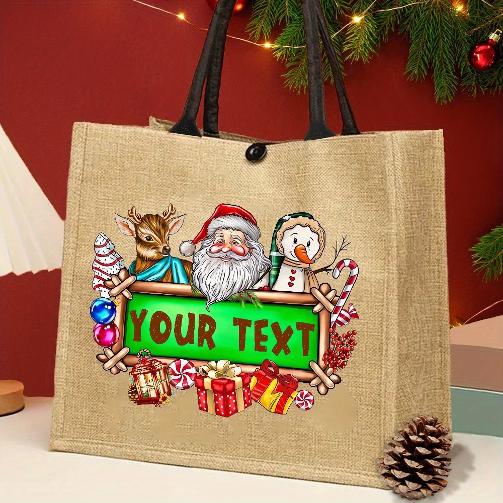 TEMU Christmas Jute Tote Bag And Personalized Text - For Shopping