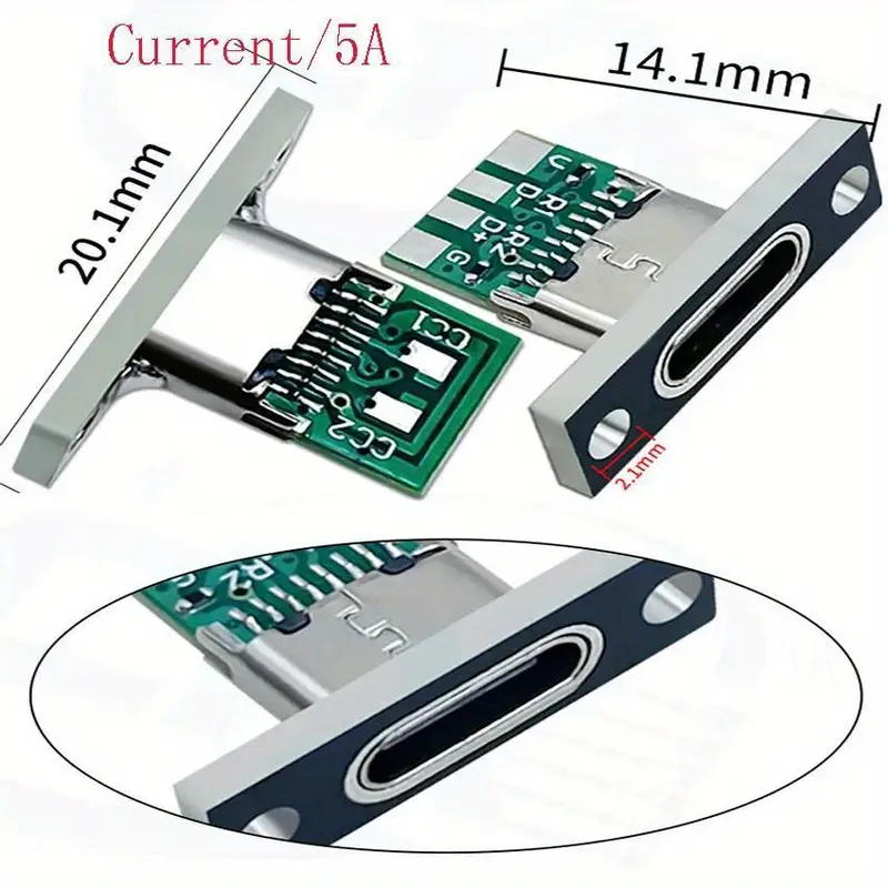 1-  piezas conector usb tipo c hembra con placa de fijación tornillo - 2pines   5pines 6pines carcasa     para tv, audio y electrónica   y auto detalles 1