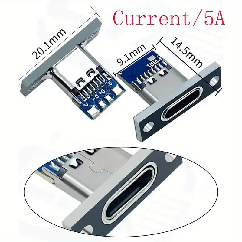 1-  piezas conector usb tipo c hembra con placa de fijación tornillo - 2pines   5pines 6pines carcasa     para tv, audio y electrónica   y auto detalles 2