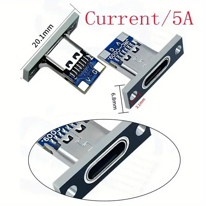 1-  piezas conector usb tipo c hembra con placa de fijación tornillo - 2pines   5pines 6pines carcasa     para tv, audio y electrónica   y auto detalles 3