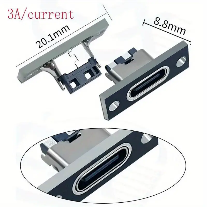 1-  piezas conector usb tipo c hembra con placa de fijación tornillo - 2pines   5pines 6pines carcasa     para tv, audio y electrónica   y auto detalles 4