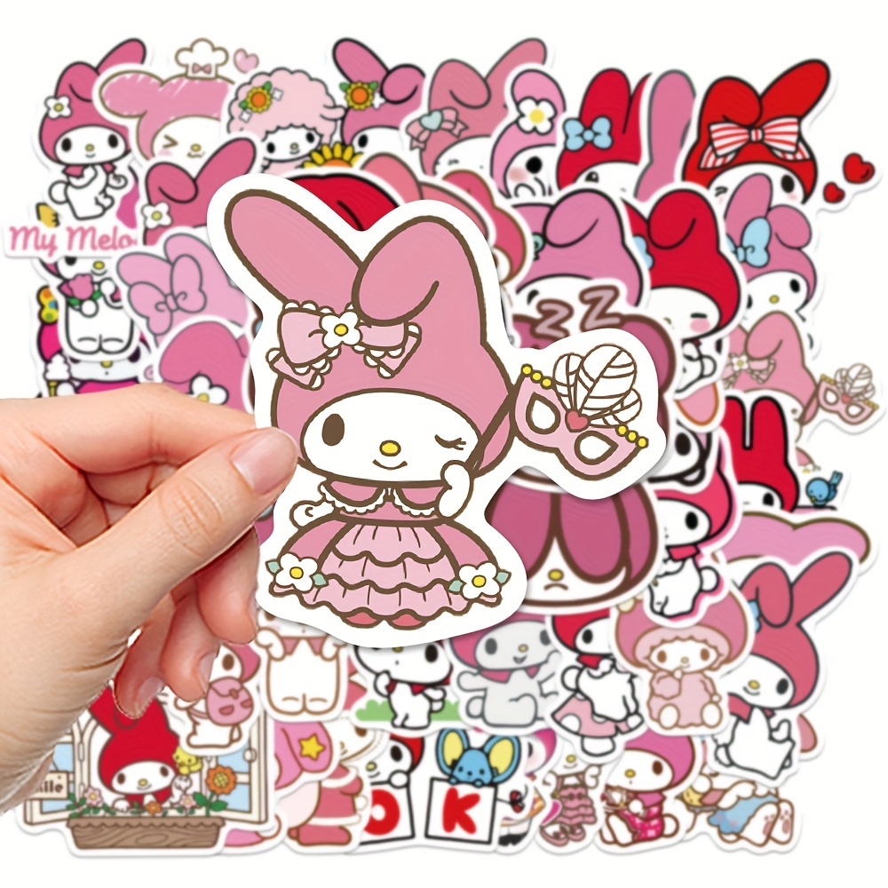 

50 Cute Melody Stickers Sanrio Diary Stickers Cartoon Decorative Luggage Cup Phone Computer Sticker