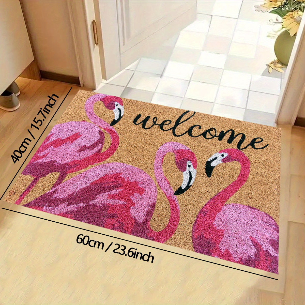 

Flamingo Welcome Door Mat - For Kitchen, Entryway, Living Room & More - Polyester, Hand Wash Only - Decor Sizes