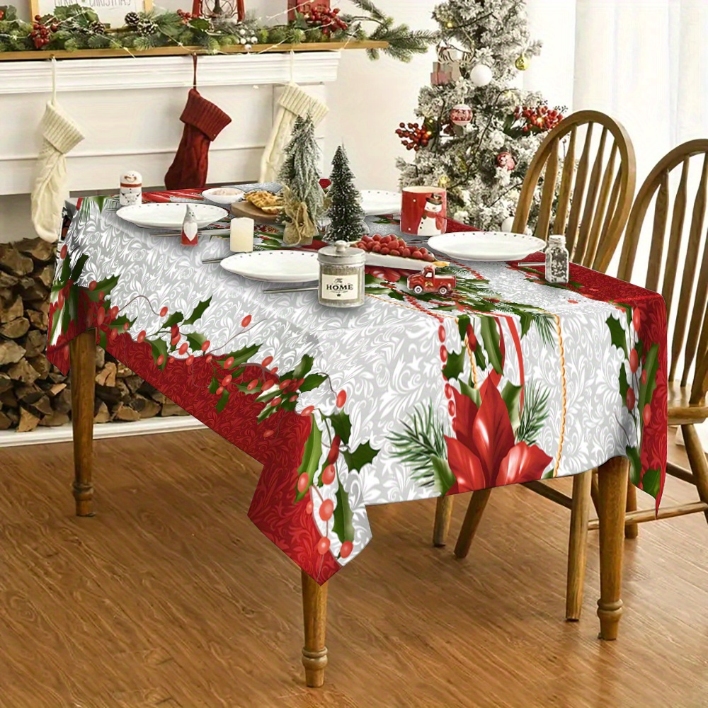 

Christmas Tablecloth - Polyester, Rectangular Holiday Decor With Seasonal Designs, Home & Dining Room, Christmas Decor