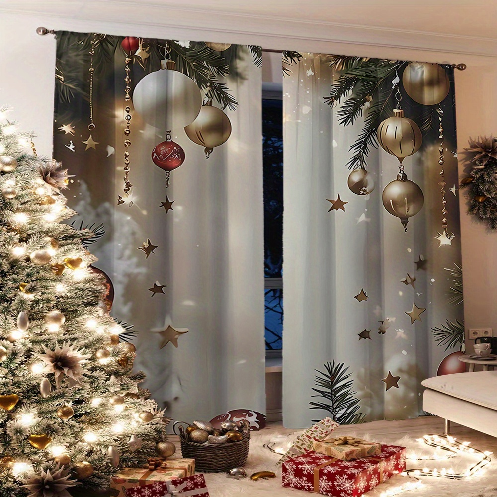 

2pcs Decor Polyester Curtains - Christmas And , , No Needed, For , , - Seasonal Drapes Accessories