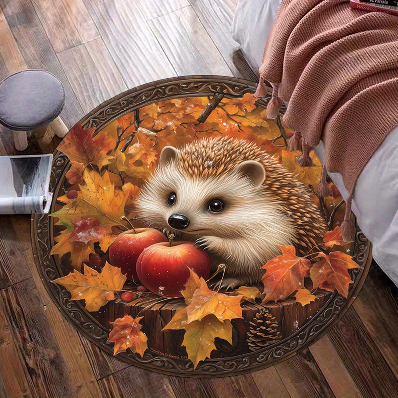 TEMU Product, Hedgehog And Round Mat - Soft, Non-slip, Polyester Floor Mat For Home Decoration | Perfect For Living Room, Bedroom, Office And Outdoor