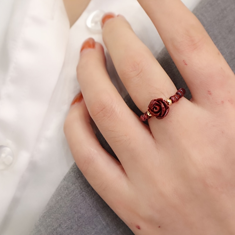 Handcrafted Natural Garnet Rose Beaded Ring