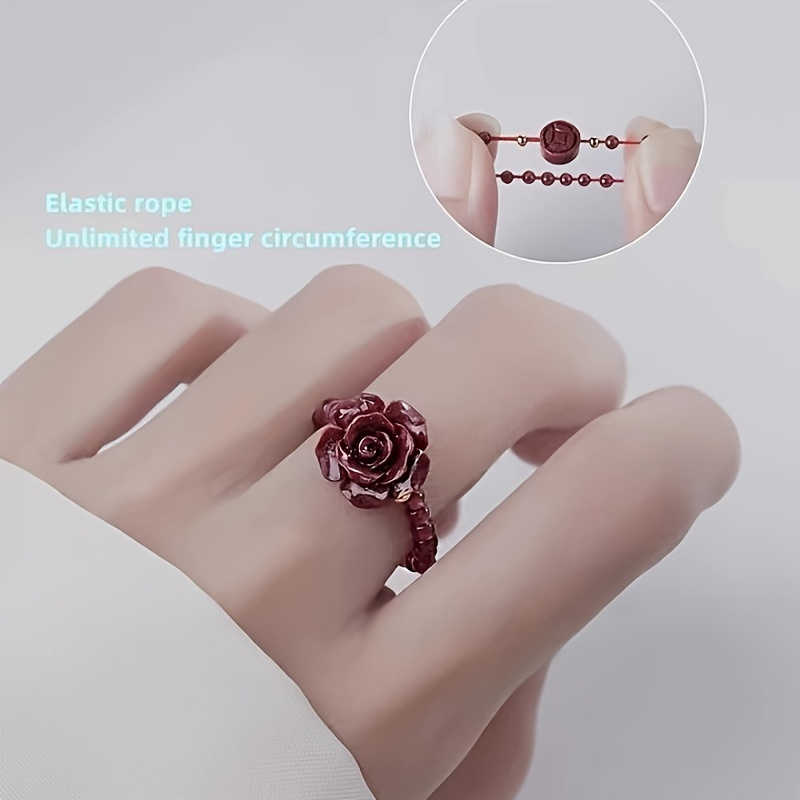 Handcrafted Natural Garnet Rose Beaded Ring