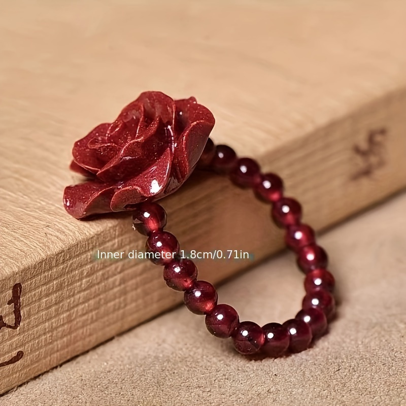 Handcrafted Natural Garnet Rose Beaded Ring
