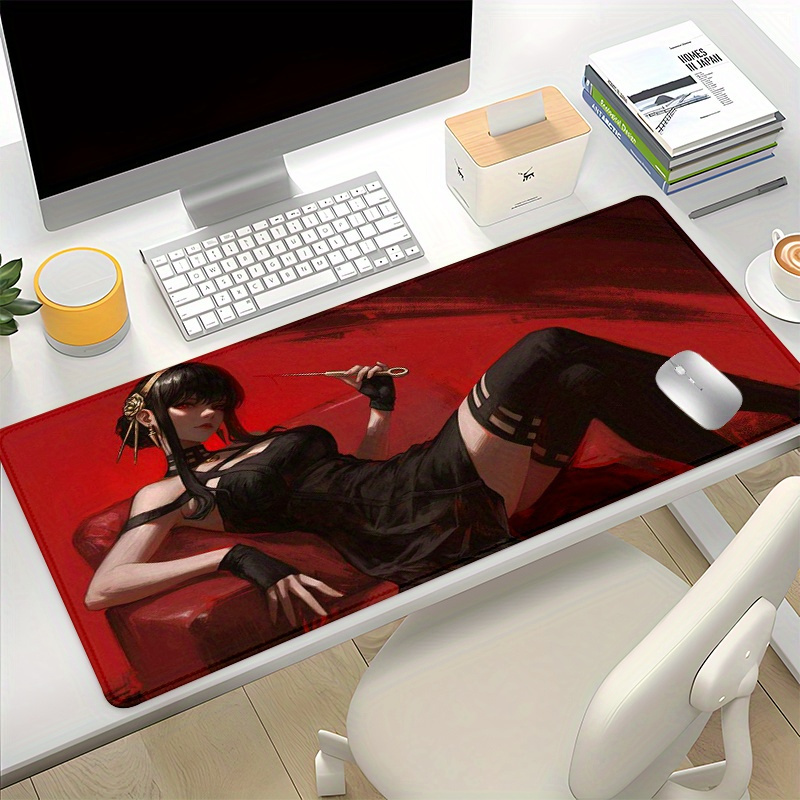 

Anime Girl Japanese Large Game Mouse Pad Computer Red Desk Mat Keyboard Pad Natural Rubber Non-slip Office Mousepad Table Accessories As Gift For Boyfriend/girlfriend Size35.4x15.7in