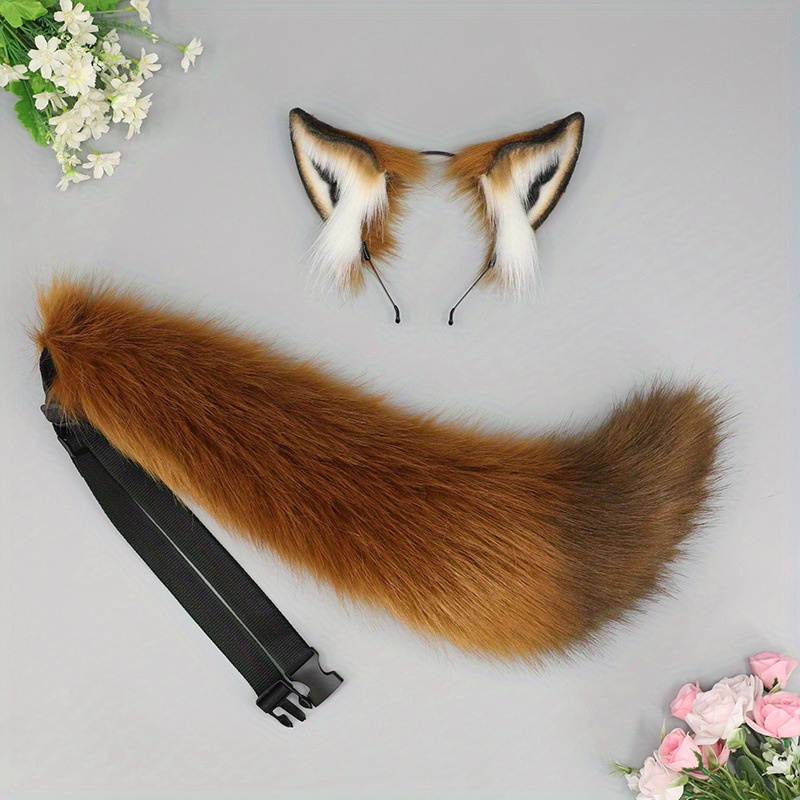 

2pcs Woods Fur Fox Ear And Tail Set, , Polyester For