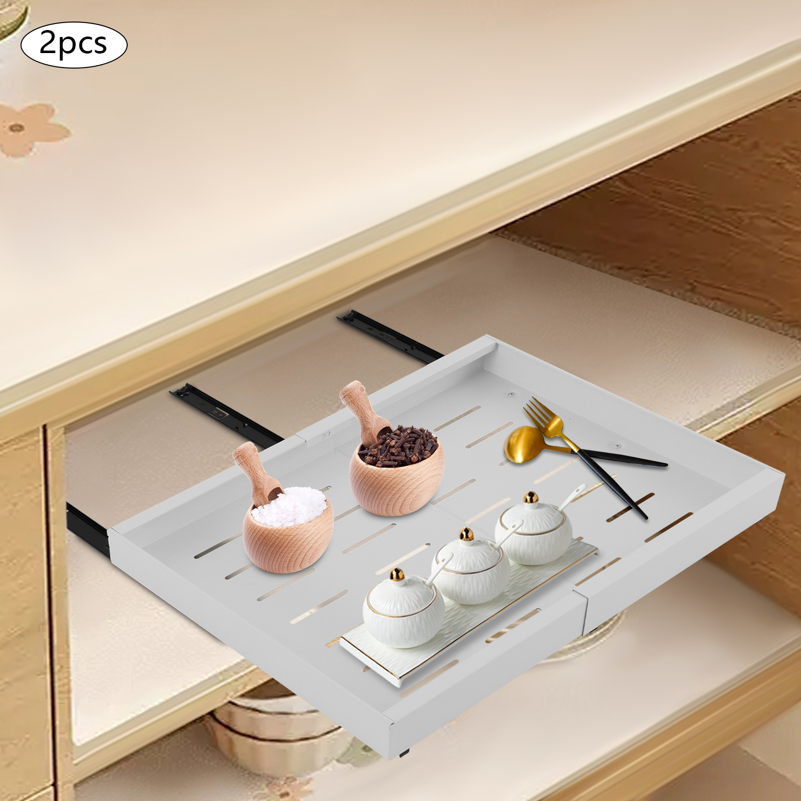2pcs Of Expandable Pull-out Cabinet Organizers With Sliding Drawers For Pantry Organization, Featuring Telescopic Shelves That Roll Out For , Utility Racks