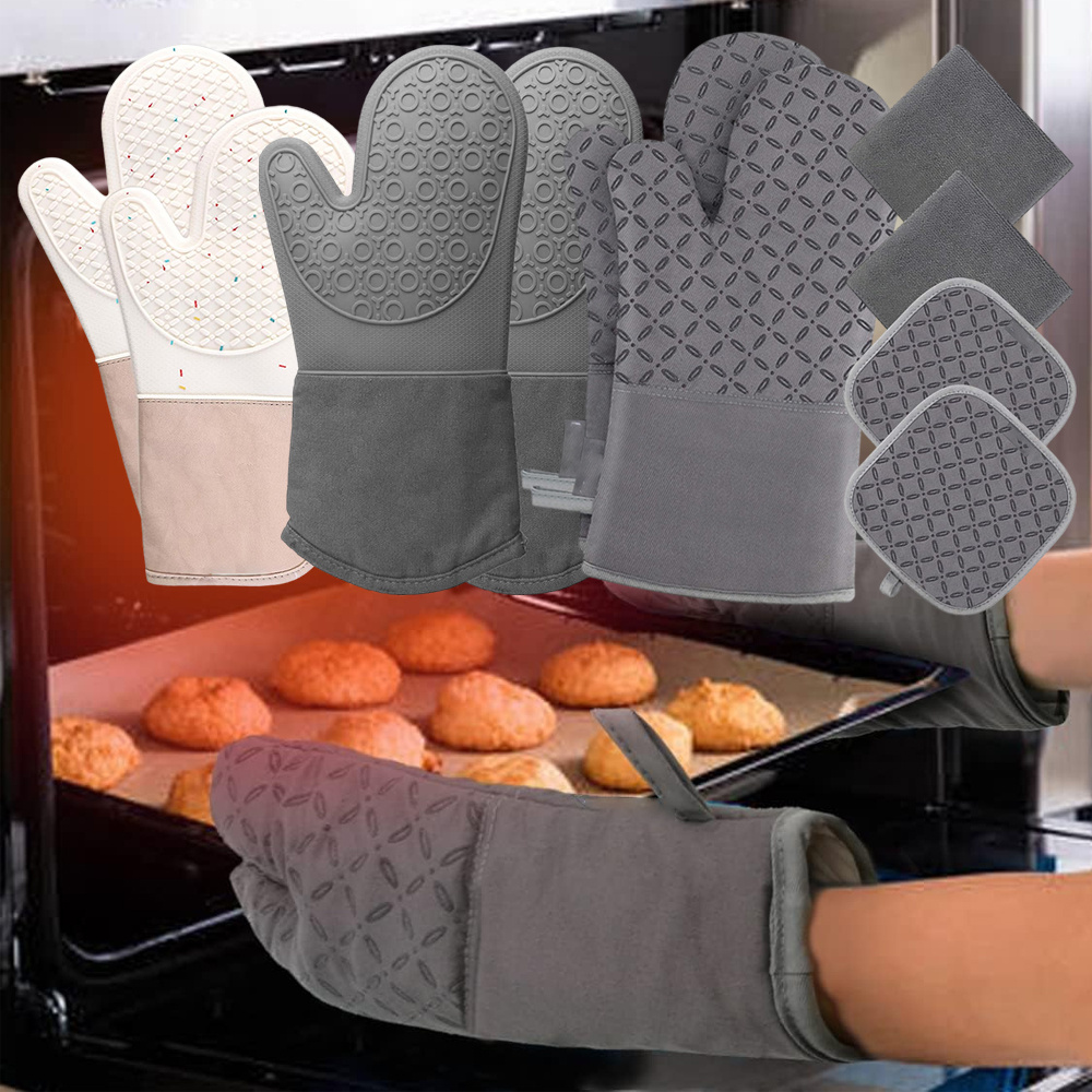 

Oven Gloves And Pot Holder Set Heavy Duty Cooking Gloves Kitchen Counter Safety -foot Mat Heat Resistant Non-slip Textured Grip Oven Gloves For Cooking