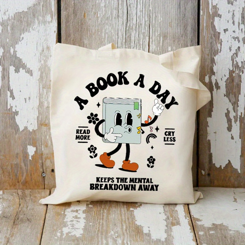 

Chic 'a Book A Day' Canvas Tote Bag - Large Capacity, Machine Washable, For Women