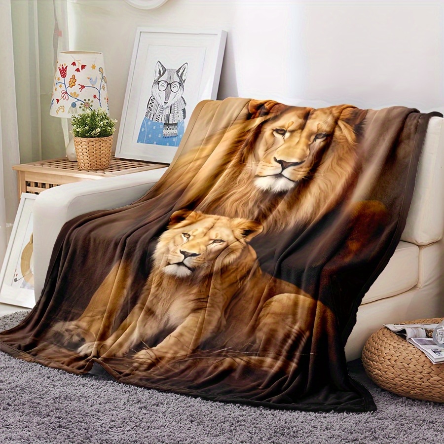 

Luxurious Lion Print Flannel Throw Blanket - Soft, Cozy & For Couch, Bed, Office, Camping & Travel - Gift Idea