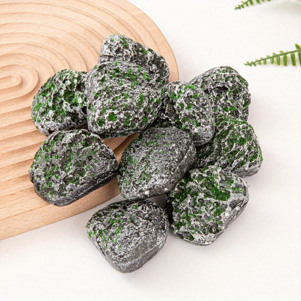 

10pcs Lifelike Moss-covered Stones - Artificial Greenery For Bonsai, Lawn & Home Decor