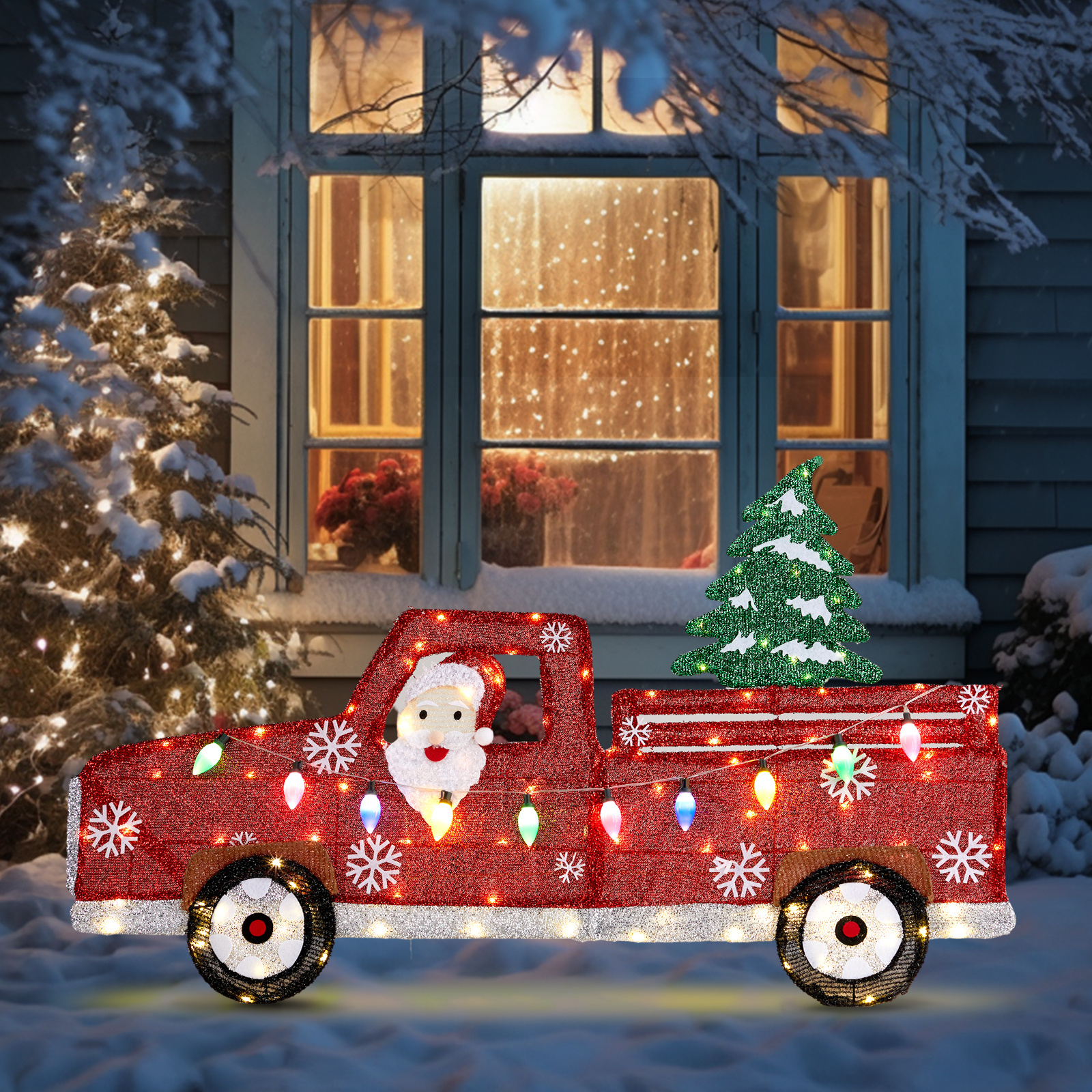 

Christmas Santa Claus With Gift Car Outdoor Christmas Decoration Lighted Foldable Decor