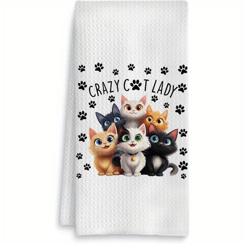 

Kitchen Towel - 1pc 18x26 Inch, , Super Soft Polyester, Machine Washable, Cartoon Cat Design, Woven Square Dish Cloth For Cat Lovers