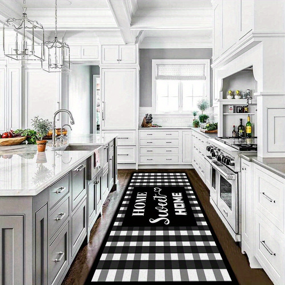 Vintage Black and White Checkered Kitchen Runner Rug Sweet Home  Non-Slip Soft Polyester Hallway Mat for Dining, Bar, Laundry Room