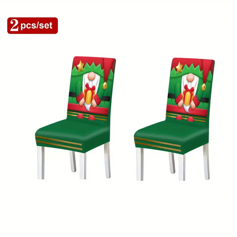 Stuhlhussen Weihnachten Set - 2 Stück Festliche Stuhlbezüge Mit Weihnachtsmann Motiv Weihnachts Stuhlhussen