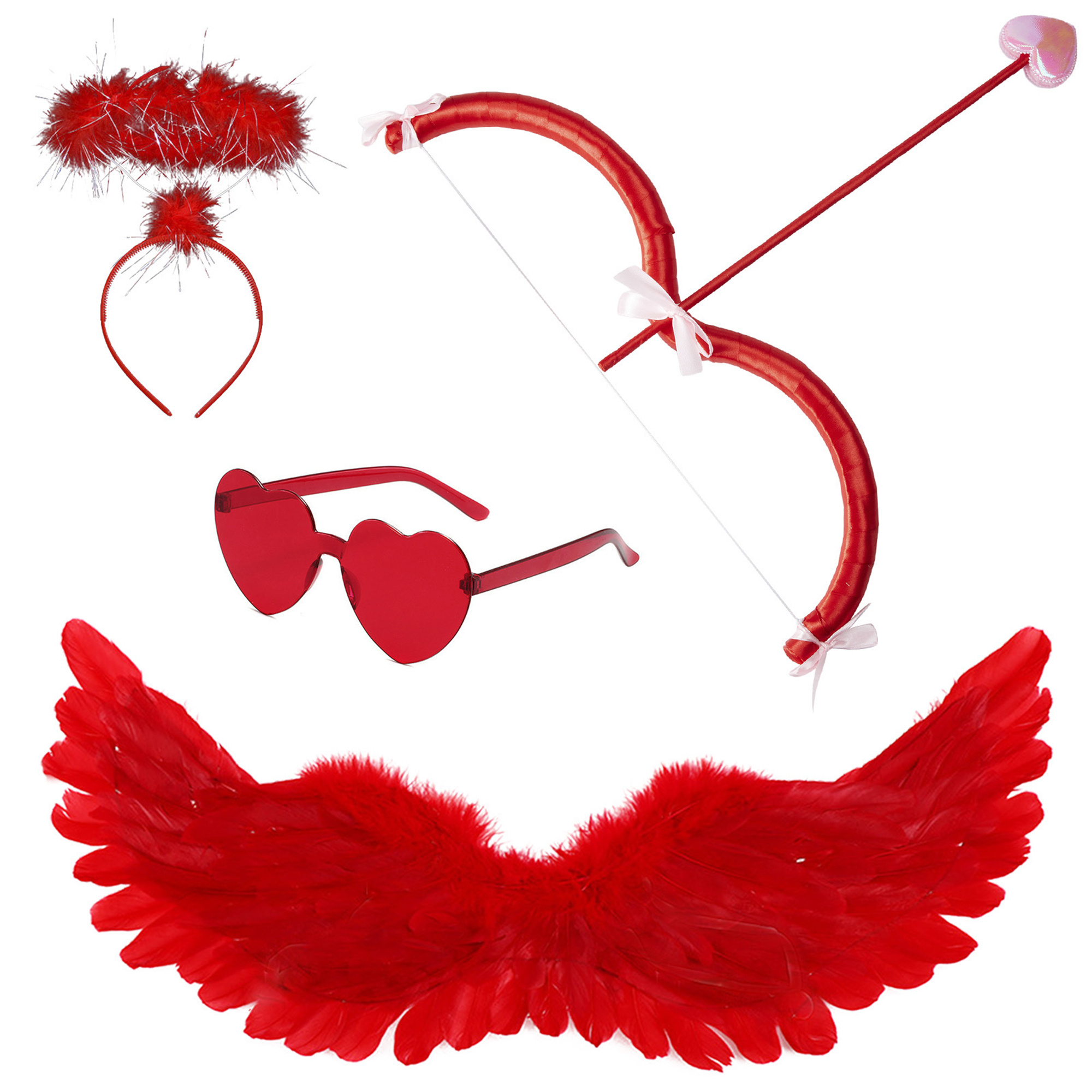4pcs Cupid Party Costume Set with Bow, Arrow, Heart-Shaped Fashion Glasses  Halloween Valentine'S Day