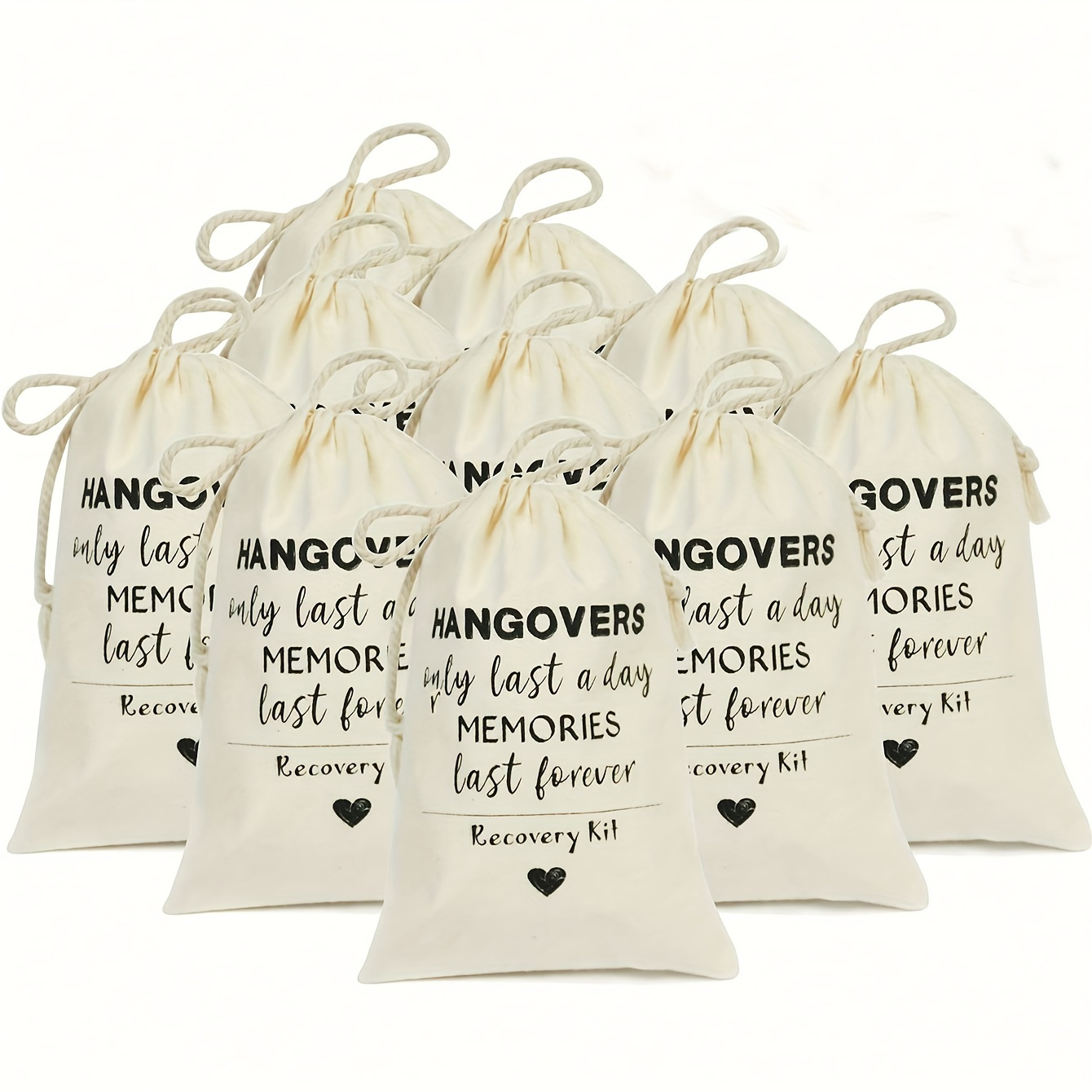 

10-pack Polyester Hangover Kit Bags - Drawstring Pouches For Bachelorette, Wedding, Birthday, Anniversary Party Favors - Recovery Kit Gift Bags With Inspirational Quote 4x6 Inch