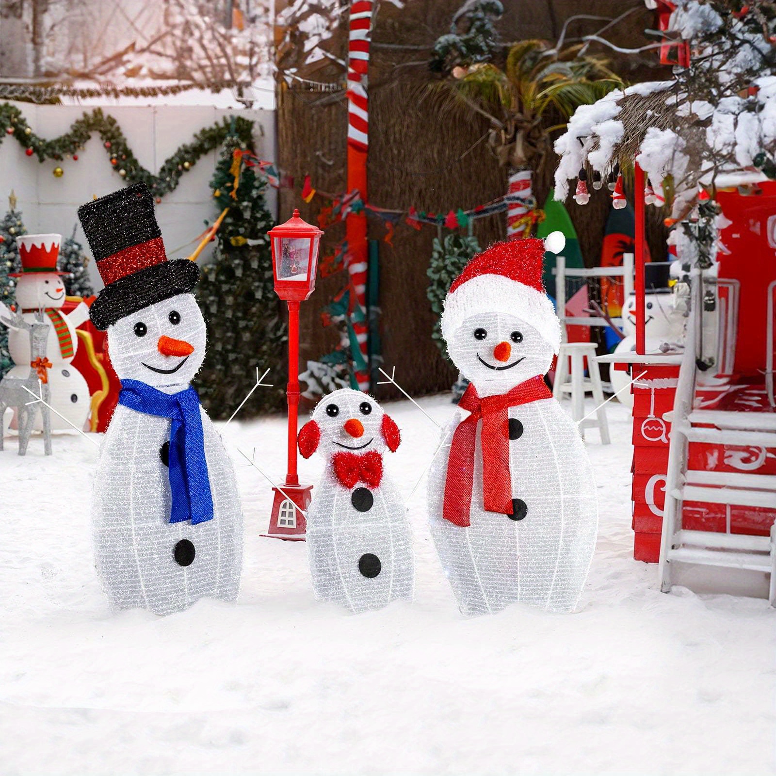 TEMU 2d Flat - [2d Flat] 3pcs 30in-29in-17in Snowman Family 2d White Light String Lights - Vintage Style, Battery-powered (aa Batteries Not Included)