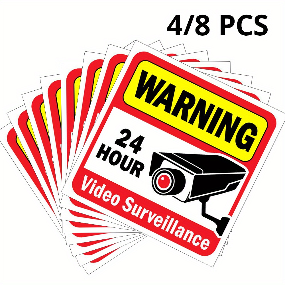 

24 Hour Video Surveillance Warning Stickers, 4/8 Pack Paper Security Camera Alert Decals For Property Safety Signs