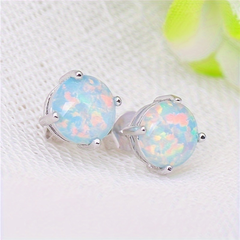 

925 Sterling Silver Opal Stud Earrings - Elegant, Luxurious, Trendy, Round Design, Hypoallergenic, Nickel-free, , Long-, Perfect Gift For Women, Anniversary, Birthday, Holiday, Or Any Special