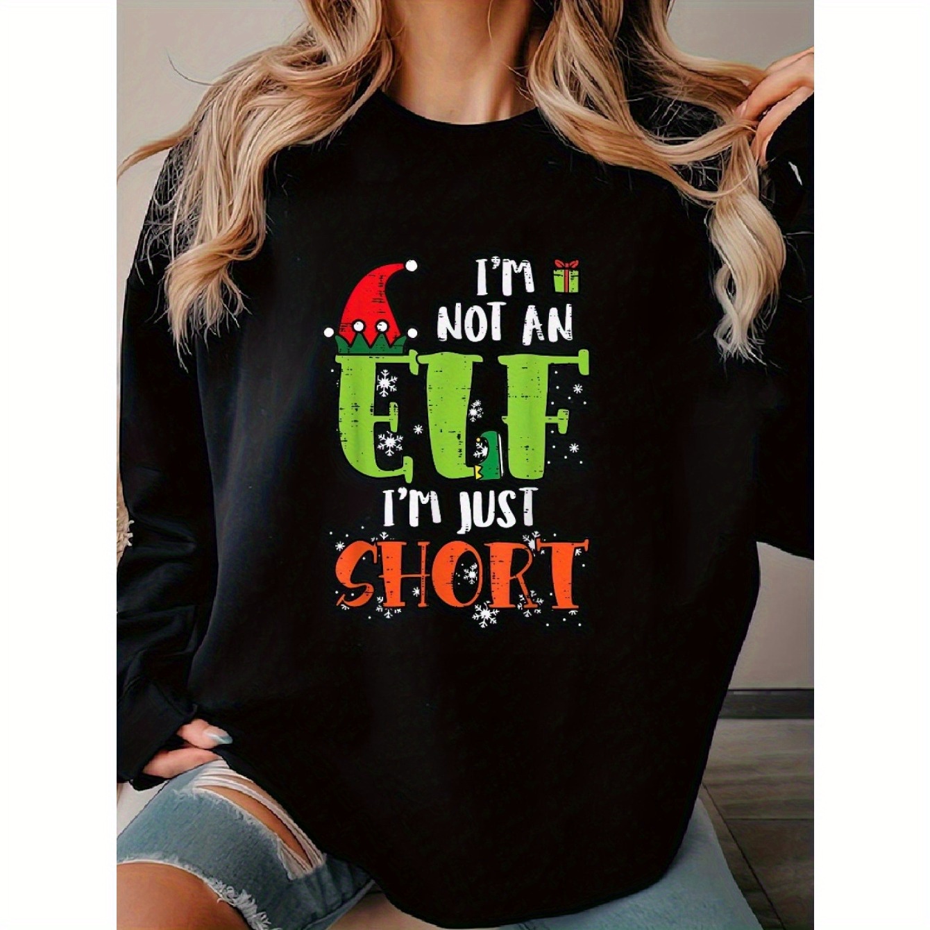 

1pc Women's Christmas - " An Elf " , Long Sleeve, Pattern - /fall Knitwear