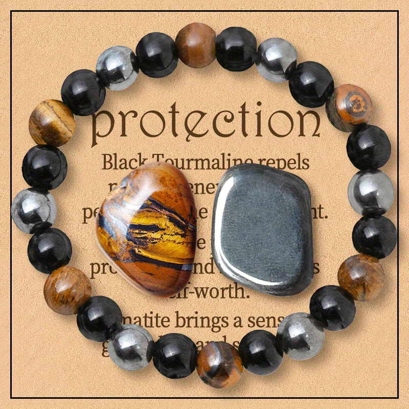 3pcs/set 8mm Smooth Round Bead Elastic Bracelet, Unisex Daily Wear Beaded Bracelet