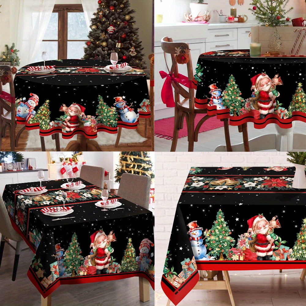 

1pc Christmas Tablecloth, Santa & Snowman , , , , For Kitchen, , / , Decoration