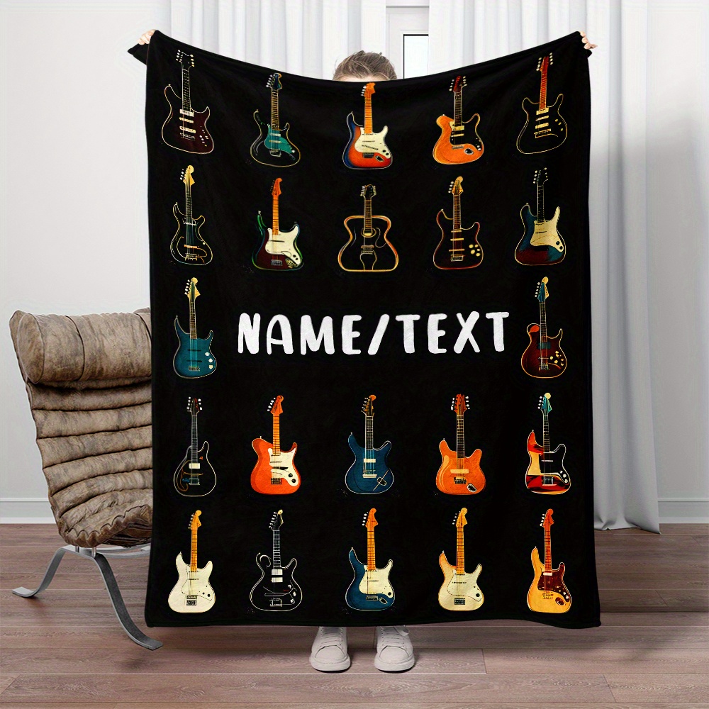 

Personalized Bass Guitar Print Flannel Throw Blanket - Soft, Lightweight & Warm For Sofa, Bed, Travel, Camping & Office - Custom Name Option, Throw Blanket For Couch