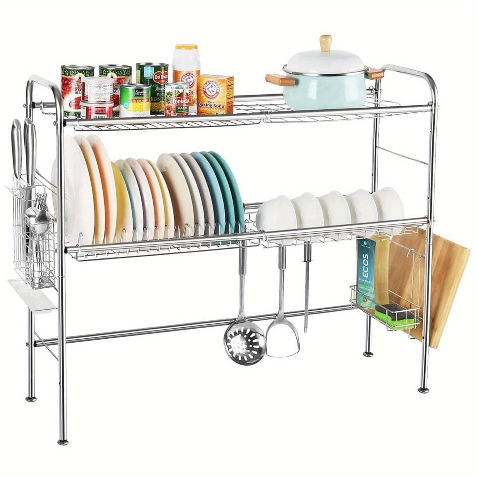 TEMU Over-sink Dish Drying Rack, Stainless Steel Dish Rack, Kitchen Rack Adjustable Large Dish Drainer With Cutlery Rack Dish Drying Rack Dish Dryer