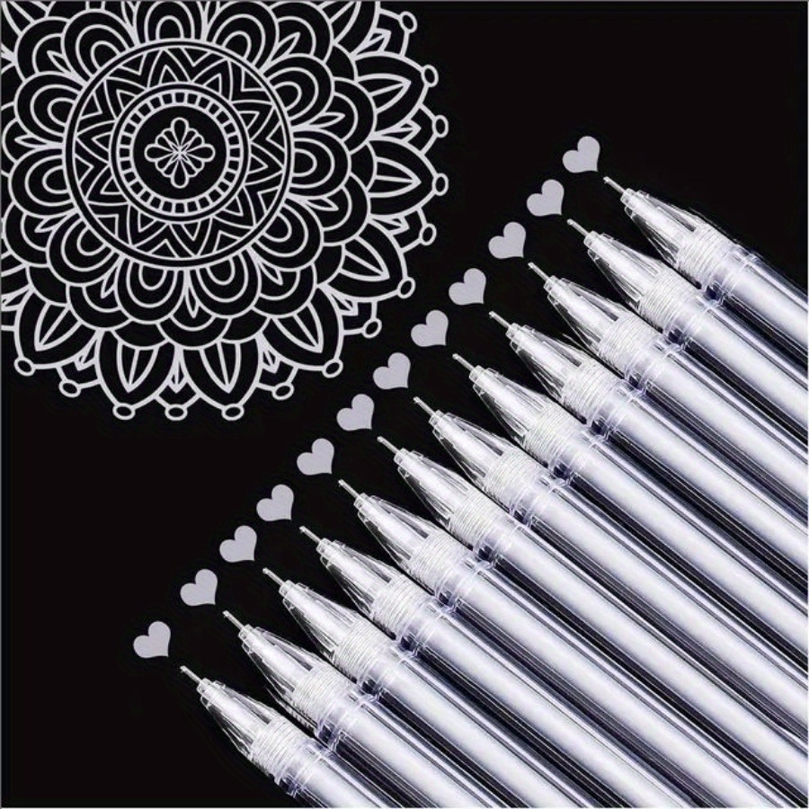 TEMU 6pcs/set White Golden Silvery Gel Pens, 0.5mm Extra Fine Point Pens Gel Ink Pens For Black Paper Drawing, Sketching