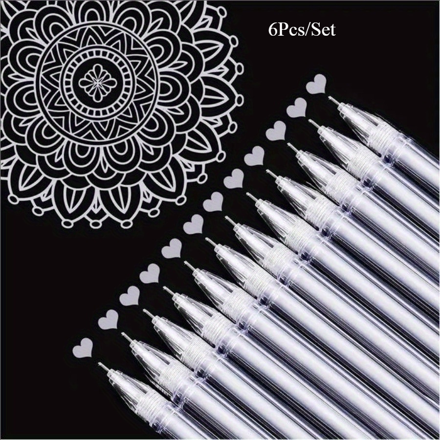 E-shop 6er-Set Weiß Gold Silber Gelstifte, 0,5 mm Extrafeine Spitze, Tintenstift für Schwarzes Papier Zeichnen & Skizzieren