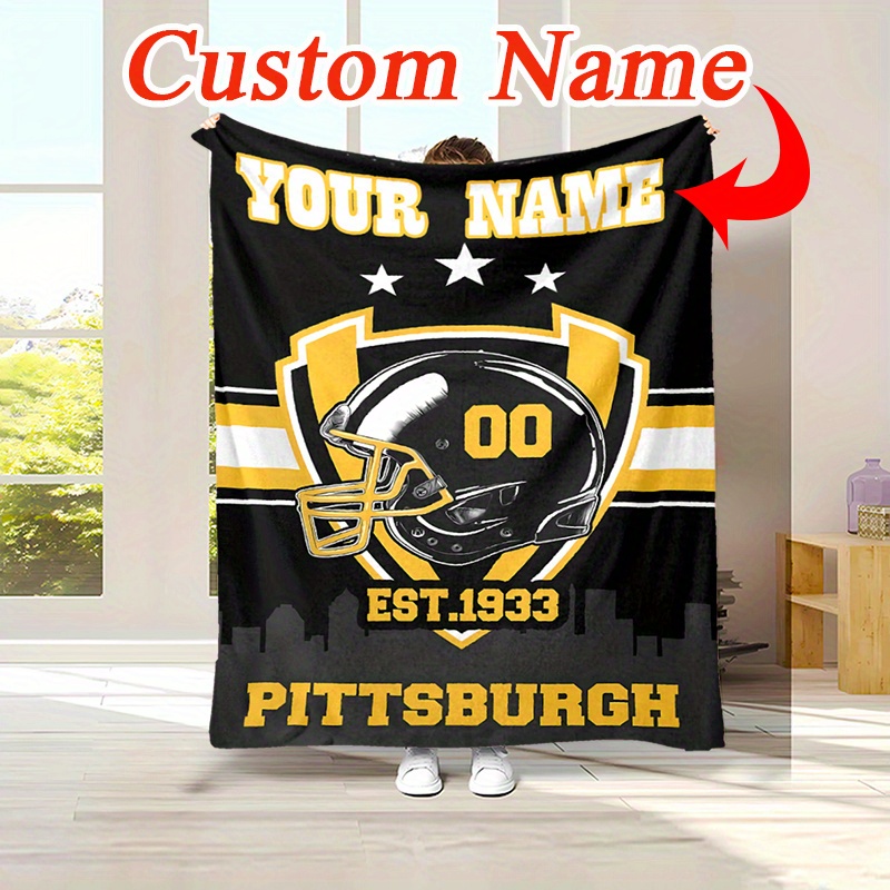 

Customized Name Pittsburgh Football Theme Flannel Blanket Personalized Soft And Warm Digital Printing Polyester Knitted Suitable For Napping Camping Travel Christmas Decoration Suitable For Sending To