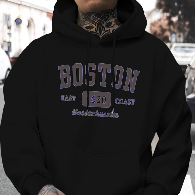 

Sweat à Capuche de Boston pour Hommes - Manches Longues Décontractées avec Imprimé "", Cordon de Serrage & Poche , Polyester, Coupe Confortable pour /Hiver