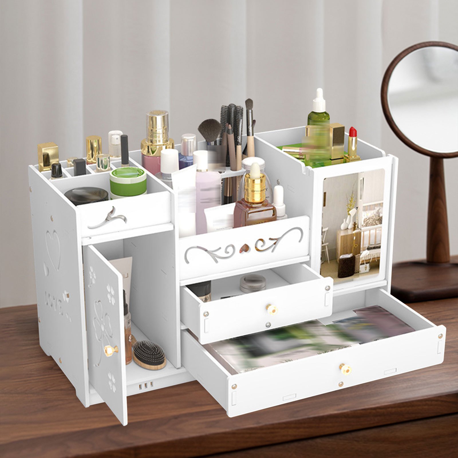 

White Cosmetic Storage Box Desktop Storage Cabinet Make Up Cosmetic Shelf Drawer Organizer Box Make Up Organiser With Drawers With 2 Drawers Storage