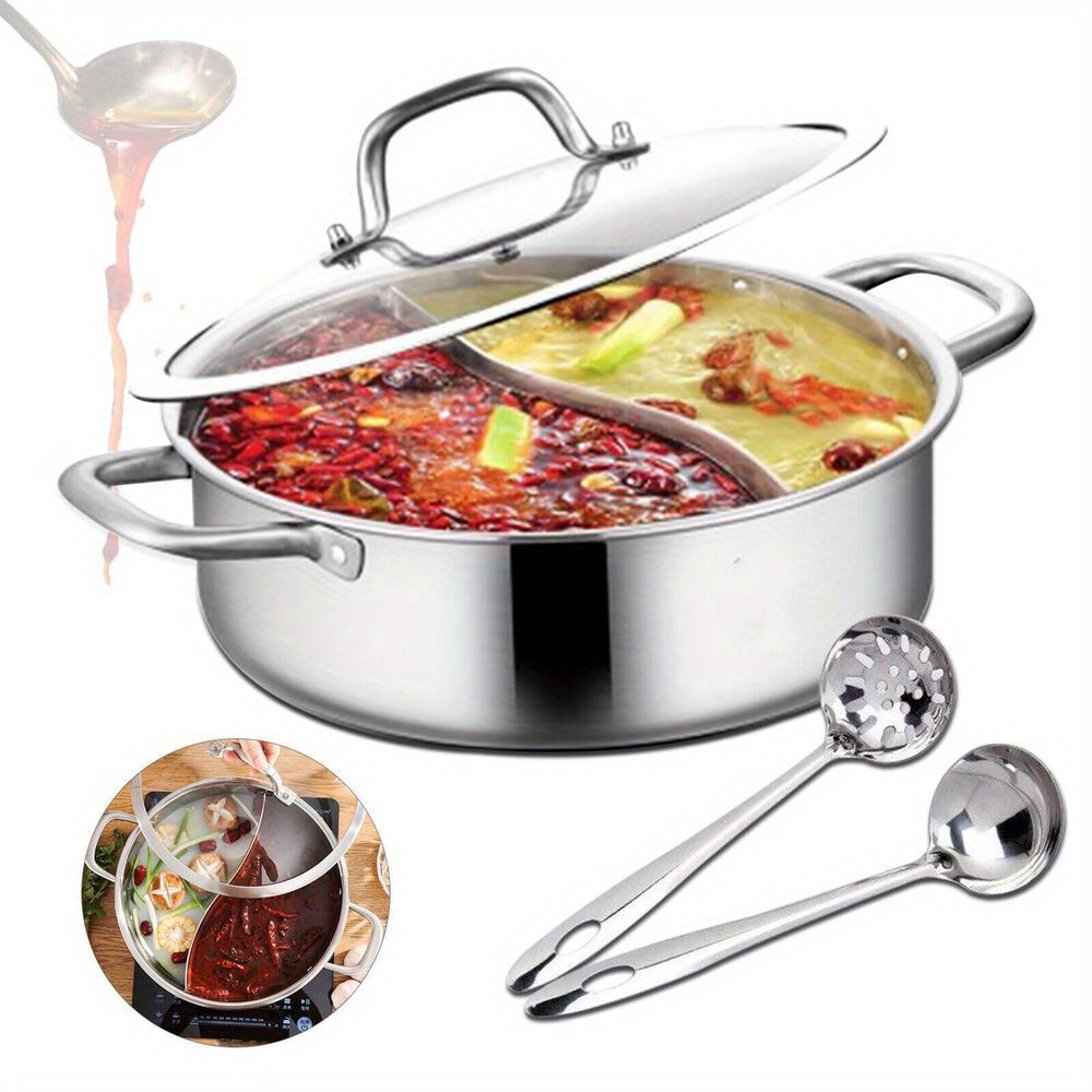 

Stainless Steel Shabu Double-sided Separated Cooking Soup Pot Cookware With Lid