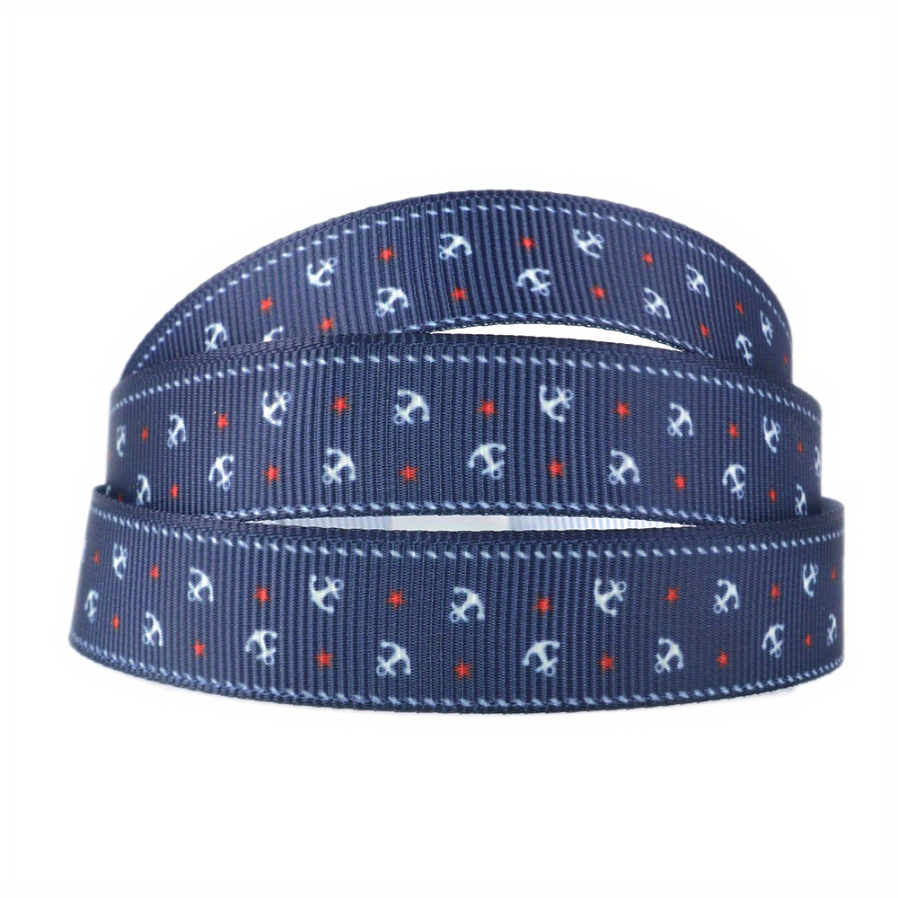 Image of 5 Yards Grosgrain Ribbon With Anchor Print - 16mm Nautical Theme Polyester Ribbon For Crafts, Gift Wrapping, And Diy Projects
