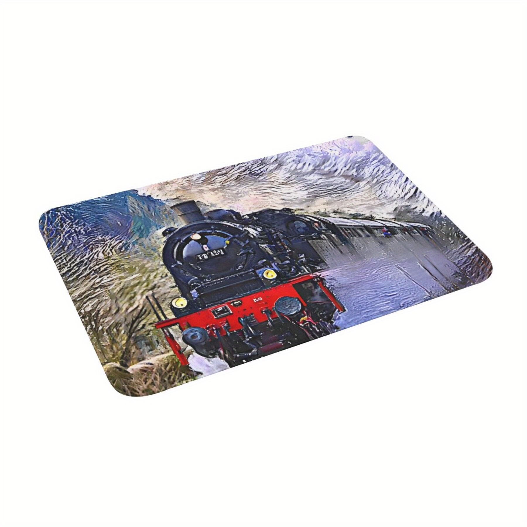 

Train In Snow Scene Non-slip Doormat - Machine Washable, Polyester, Home & Kitchen Decor, , Christmas Decor