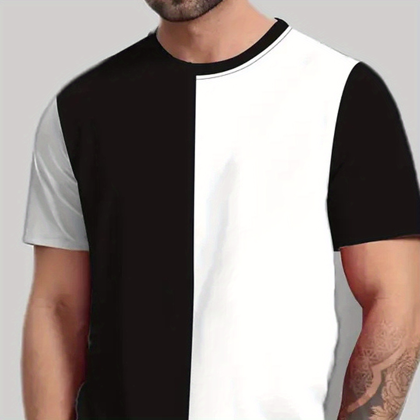 

Splicing 2 Colors Tee Shirt, Tees For Men, Casual Short Sleeve T-shirt For Summer