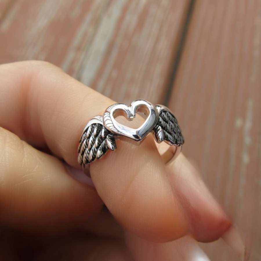 Heart Angel Feather Rings