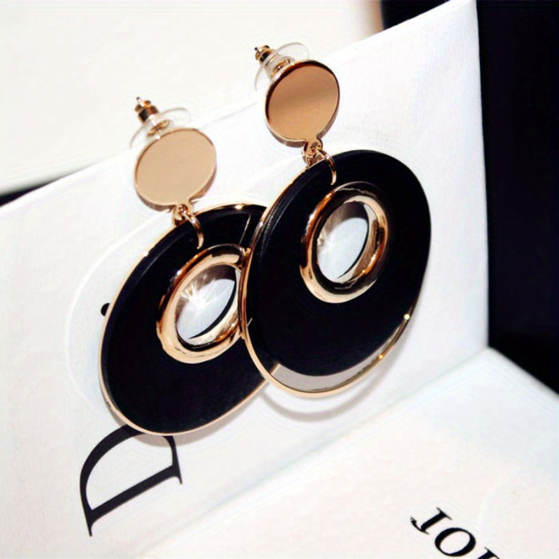 TEMU Women' Large Round Dangling Bohemian Earrings Suitable For Parties, Weddings & Special Occasions - Elegant Log Design Alloy Statement Piece, For