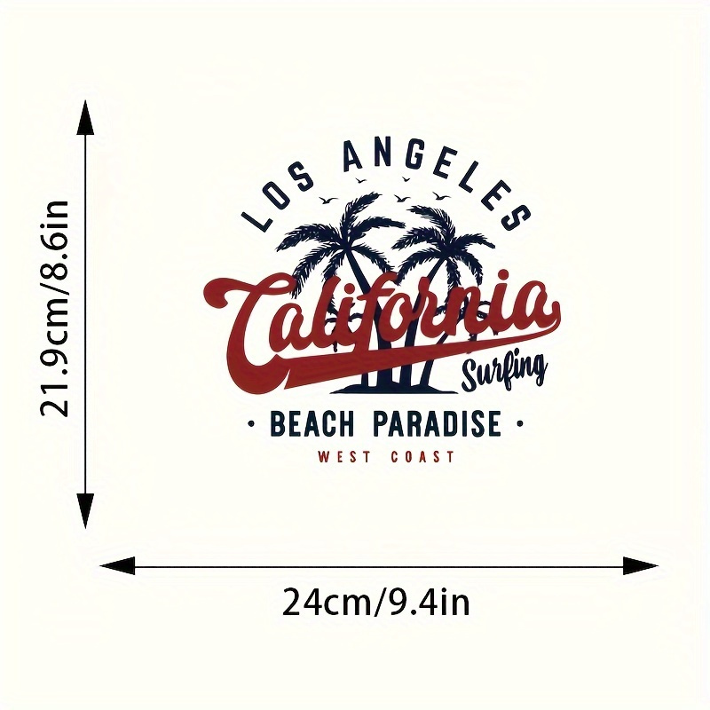Mixed Color California Los Angeles Surfing Palm Tree Iron-on Transfer Decals - Polyester Heat Transfer Patches For T-shirts, Jeans, And Backpacks Decoration, Washable Sticker Applique