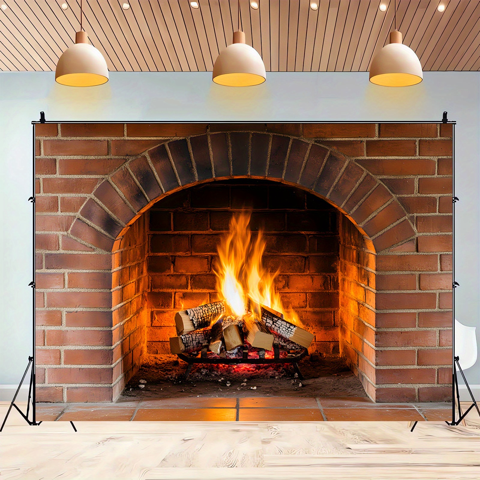 

1pc Polyester Fireplace Backdrop - Multipurpose For Christmas Decoration, Adult , , No Needed