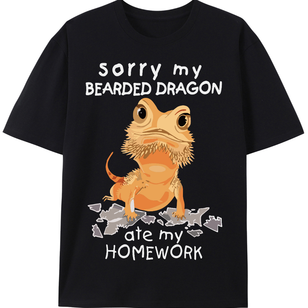 

Funny " My Bearded Dragon Ate My " Men's T-shirt - 100% Cotton, Casual Short Sleeve Tee With Cartoon Lizard Design, Comfortable & High-quality, Ideal For Casual & Sports, Dragon T Shirt