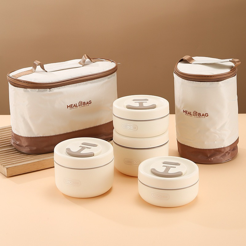 4-6pcs 다층 휴대용 점심 상자, 304 스테인레스 스틸 보온 보냉 점심 상자, 전자레인지 사용 가능, 사무직원 및 학생 점심 상자